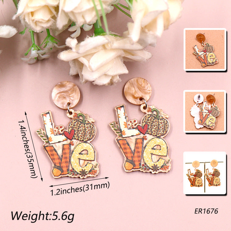 Wholesale Autumn Thanksgiving Earrings Acrylic Love Pumpkin Heart Shape